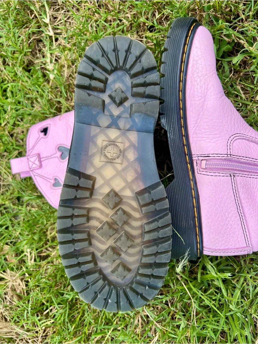 Dr Doc Martens Bex Heart Pink pull on Chunky Cowgirl Boots Sz 2 Girls